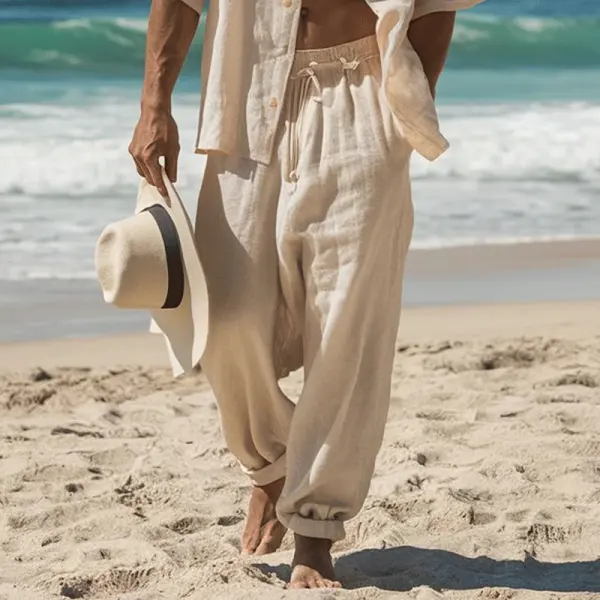 Casual Beachwear Trousers With Adjustable Drawstring Waist - Upgradecool.com 