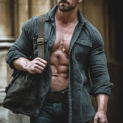 Stylish Open-Front Shirt With Crossbody Bag For Casual And Outdoor Adventures