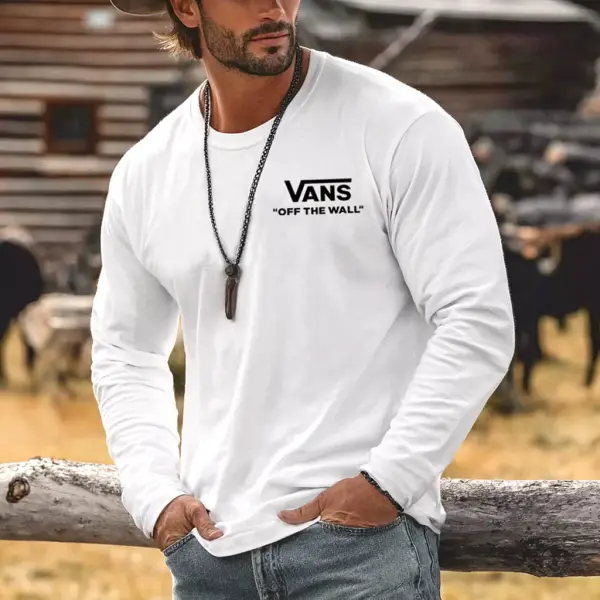 Men's Vintage Off The Wall Western Cowboy Casual Round Neck Long Sleeve T-Shirt - Cotosen.chimpone.com 