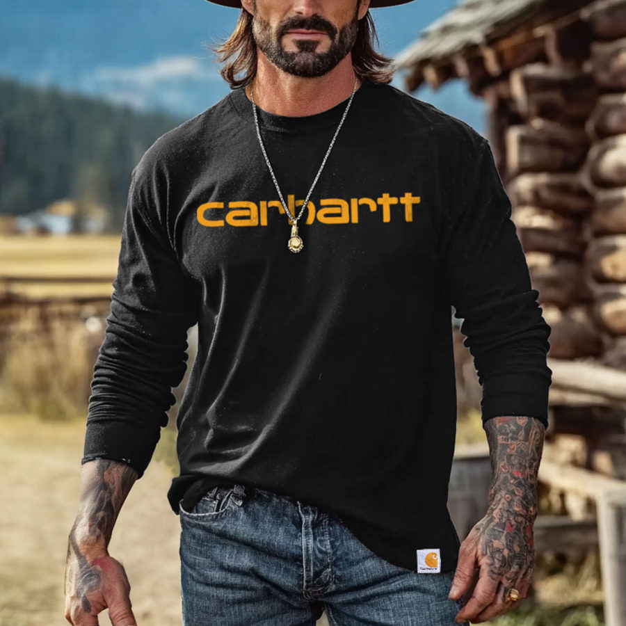 

Men's Vintage Black Western Denim Casual Round Neck Long Sleeve T-Shirt