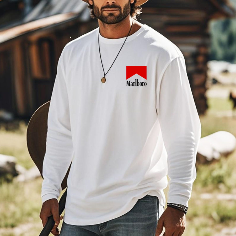 

Men's Vintage Western Cowboy Casual Round Neck Long Sleeve T-Shirt