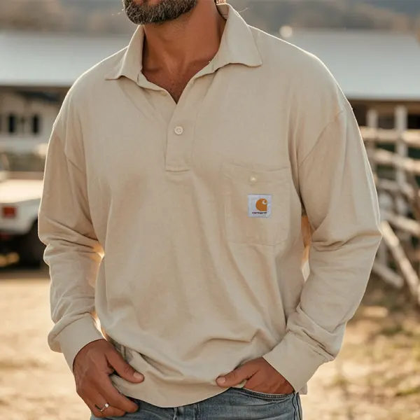 Men's Casual Polo Shirt With Chest Pocket Beige - Wayrates.com 
