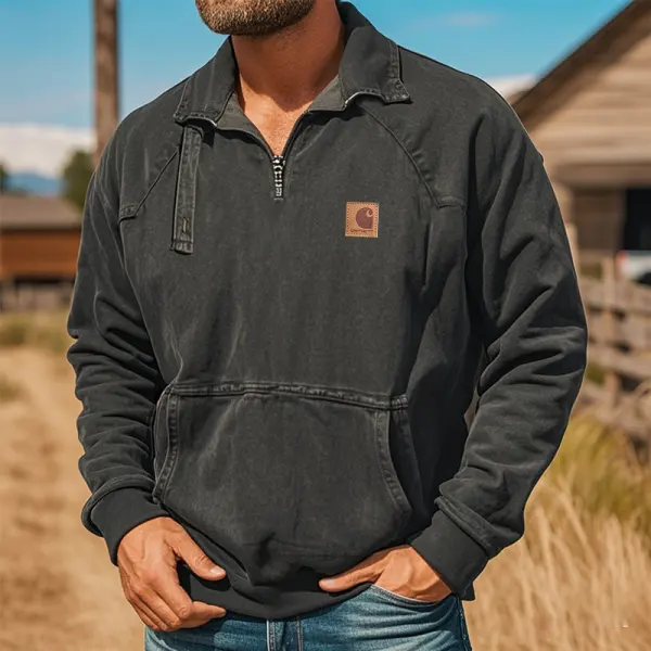 Men's Vintage Quarter-Zip With Belt Buckle Sweatshirt - Wayrates.com 