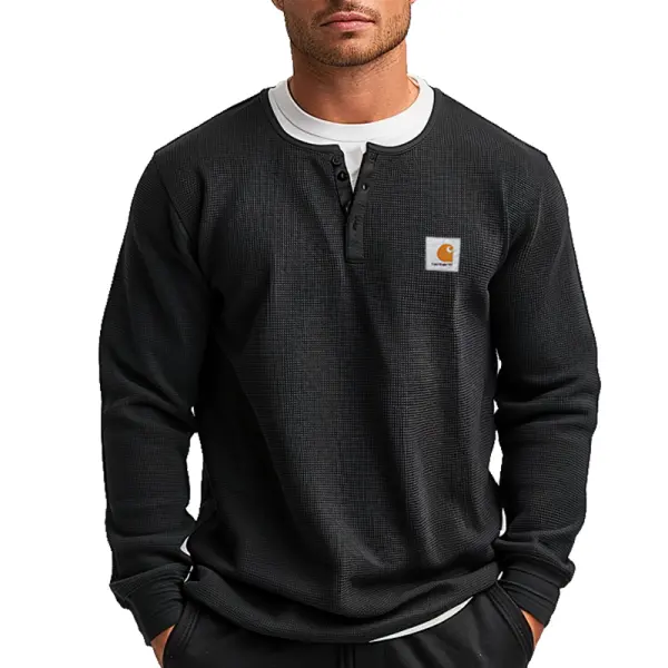 Men's Casual Waffle Henley Long Sleeves T Shirt - Wayrates.com 