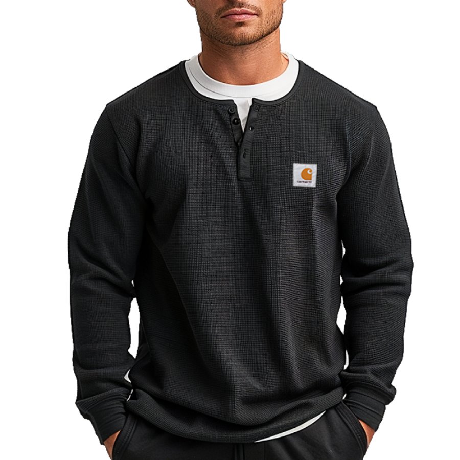

Men's Casual Waffle Henley Long Sleeves T Shirt