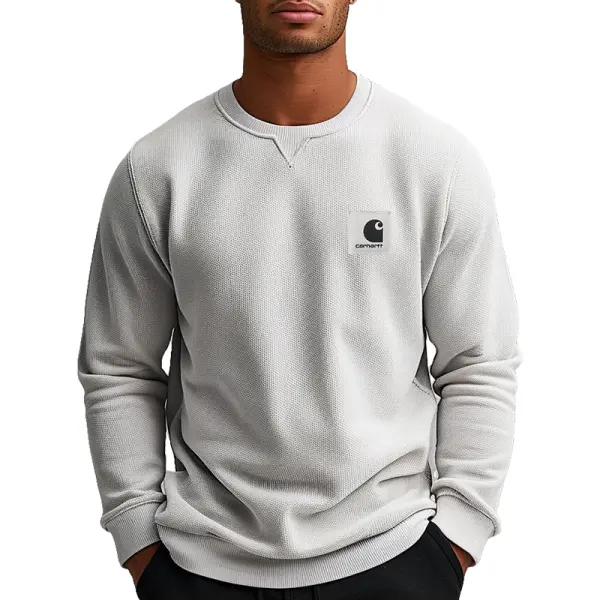 Men's Vintage Waffle Crew Neck L Ong Sleeves T Shirt Gray - Wayrates.com 
