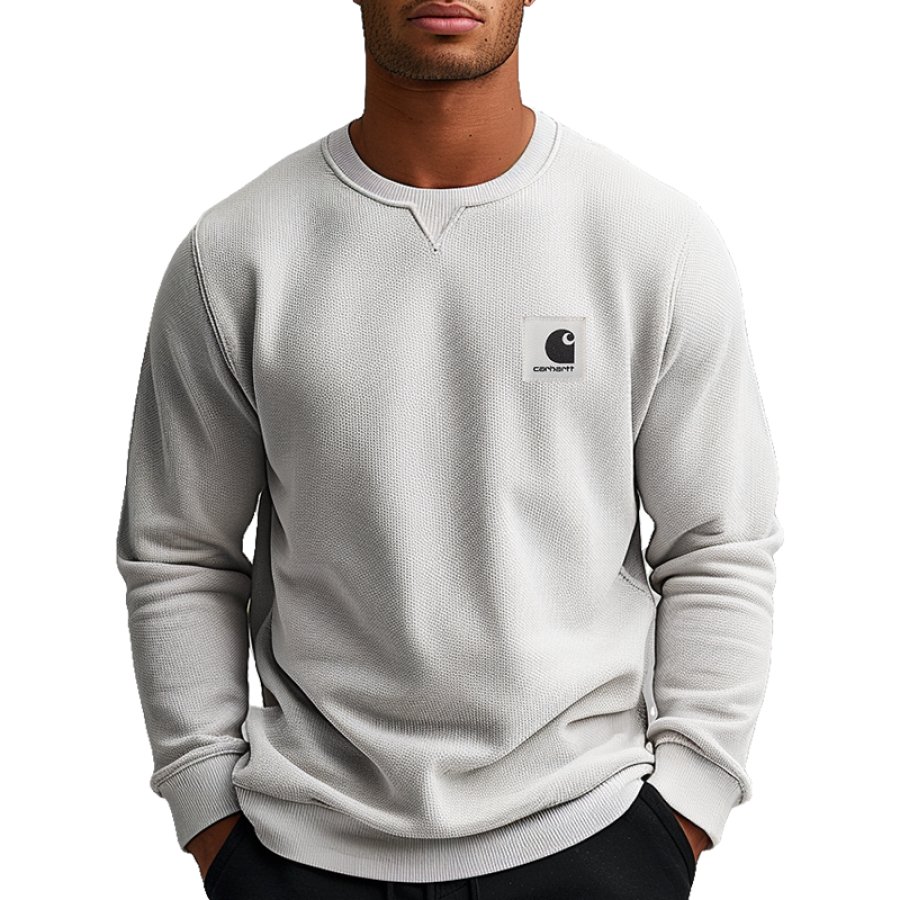 

Men's Vintage Waffle Crew Neck L Ong Sleeves T Shirt Gray