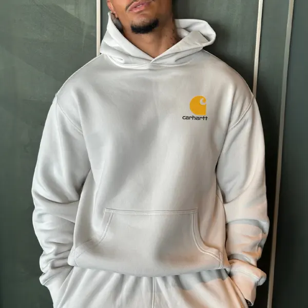 Men's Casual White Hoodie With Embroidered Logo - Wayrates.com 