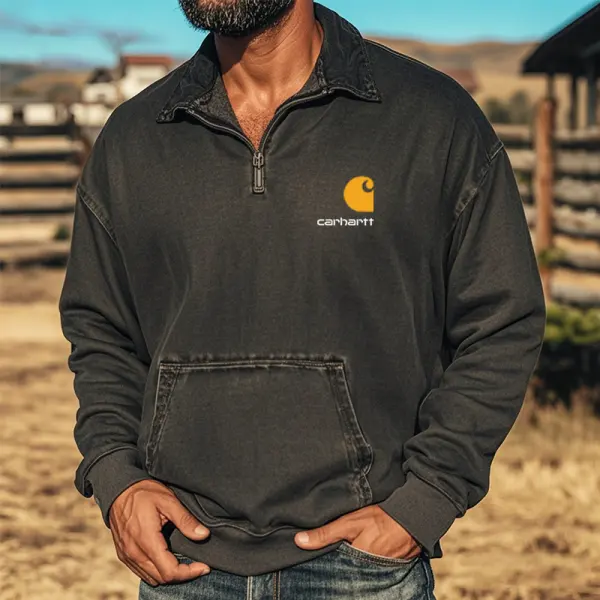 Men's Vintage Graphic Print Quarter-Zip Pullover Sweatshirt - Wayrates.com 