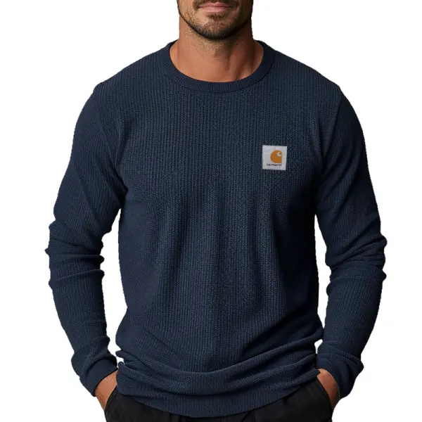 Men's Casual Textured Fabric Crew Neck Long Sleeves T Shirt Navy Blue - Wayrates.com 