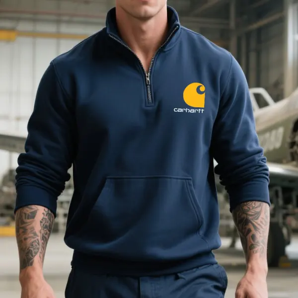 Men's Cassual Quarter Zip Collar Quarter-Zip Sweatshirt Navy Blue - Wayrates.chimpone.com 