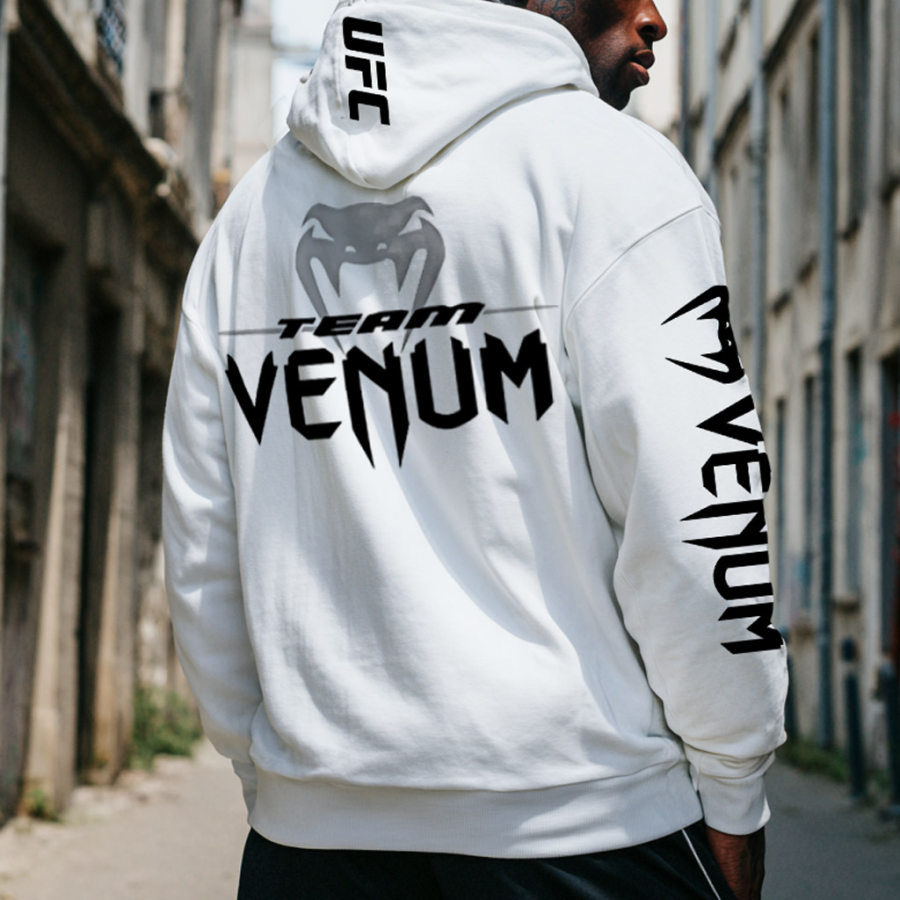 

Men's Vintage Snake Print Pocket Long Sleeve Oversized White Hoodie