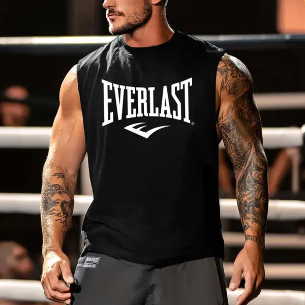 Men's Vintage Boxing Fitness Print Round Neck Sleeveless Muscle Tank Top - Upgradecool.com 