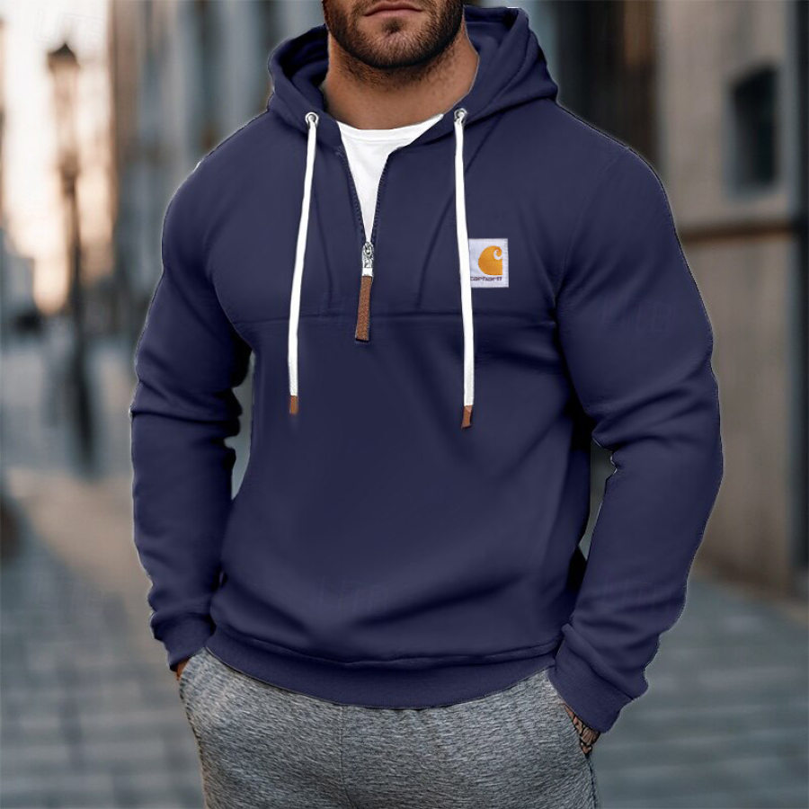 

Men's Vintage Navy Zip-Up Long Sleeve Hooded Sweatshirt