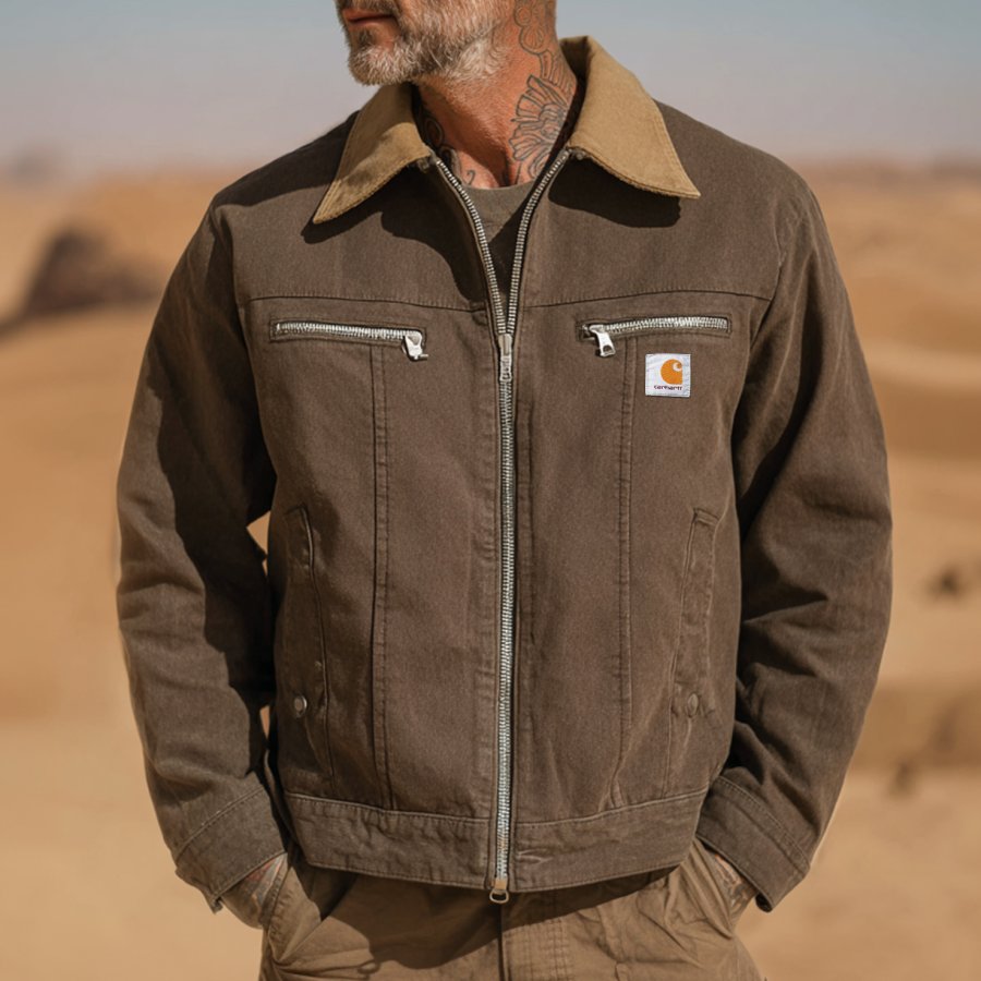 

Men's Vintage Desert Adventure Jacket: Brown Utility Style For All Seasons
