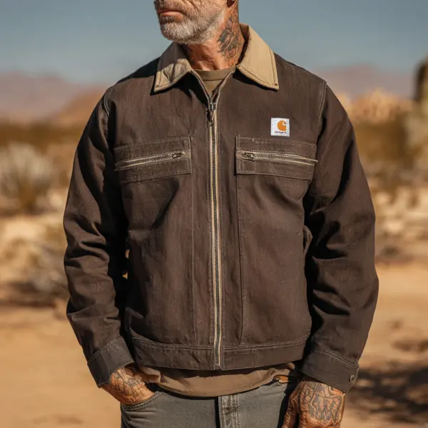Men's Vintage Brown Jacket With Classic Fit And Functional Pockets - Wayrates.chimpone.com 