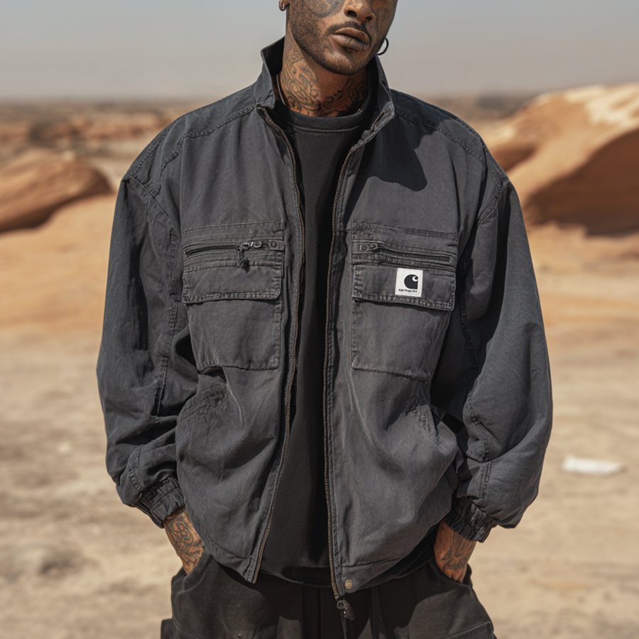 

Men's Vintage Black Utility Jacket In Desert Style