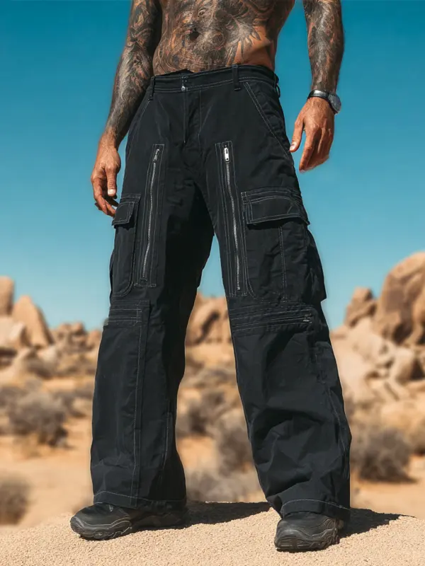 Men's Vintage Black Tactical Cargo Pants With Multiple Pockets - Pragmaace.com 