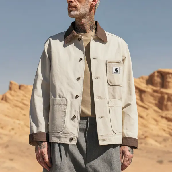 Men's Vintage Desert Style: Casual Beige Jacket With Brown Accents - Wayrates.chimpone.com 