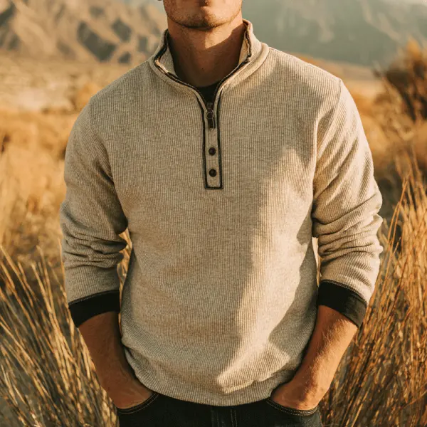 Men's Casual Henley Shirt With Button Pracket For Outdoor Adventures - Wayrates.com 