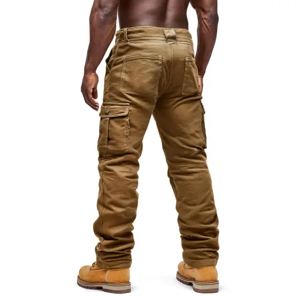 Men's Vintage Outdoor Brown Waffle Knit Multi-Pocket Workwear Cargo Pants - Upgradecool.com 