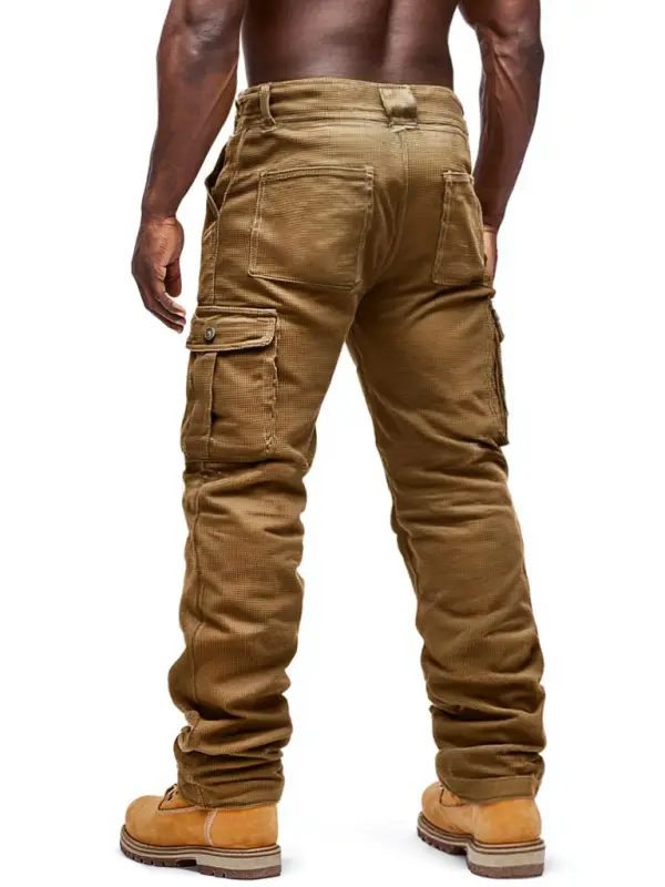 Men's Vintage Outdoor Brown Waffle Knit Multi-Pocket Workwear Cargo Pants - Simplyion.com 