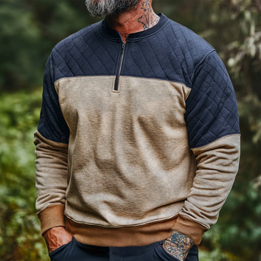 

Men's Vintage Quilted Panel Quarter-Zip Sweatshirt