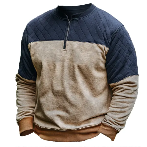 Men's Vintage Quilted Panel Quarter-Zip Sweatshirt - Menzfolk.com 