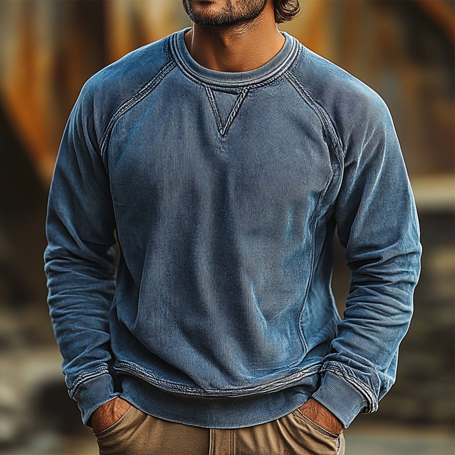 

Men's Vintage Blue Corduroy Sweatshirt For Casual Wear