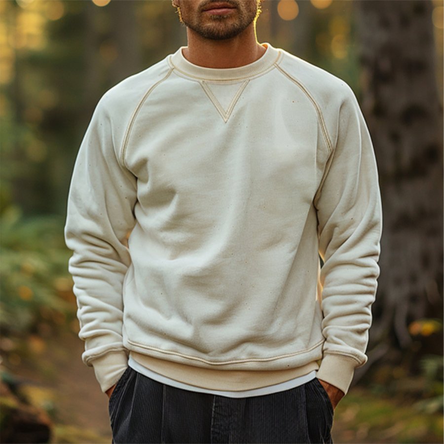 

Men's Vintage Casual Beige Crewneck Sweatshirt For Everyday Wear