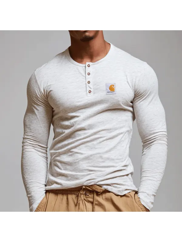 Stylish Henley Long Sleeve Top For Men - Perfect For Casual And Everyday Wear - Aptkoi.com 