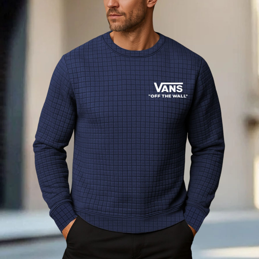 

Men's Vintage Waffle Pattern Plaid Long Sleeve Crew Neck Sweatshirt