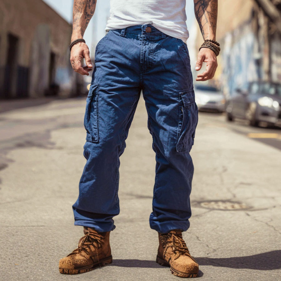 

Men's Vintage Outdoor Tactical Multi-Pocket Blue Trousers Cargo Pants