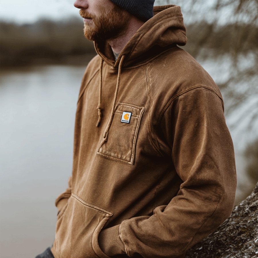 

Casual Crewneck Sweatshirt With Chest Pocket - Perfect For Everyday Wear