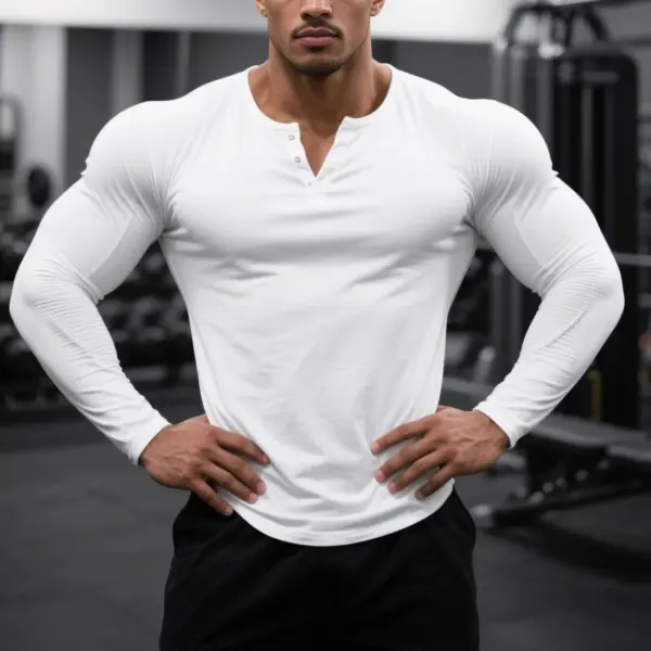 Men's Slim Fit V-neck Long Sleeve T-shirt For Sports And Fitness, Basic Everyday T-shirt For Inner Wear At Home - Menzfolk.com 