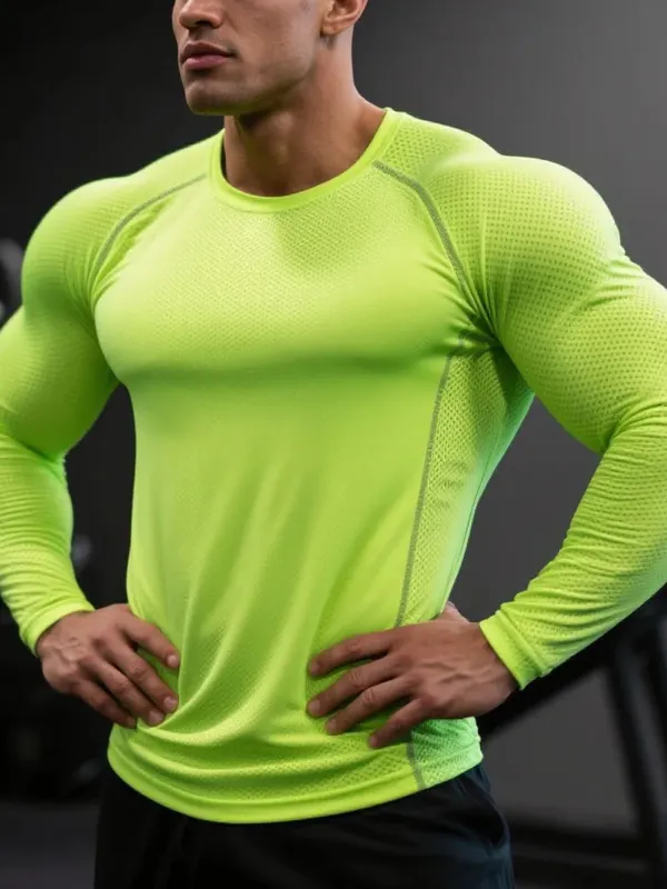 Men's Slim Round Neck Raglan Long Sleeve T-shirt Mesh Jersey Breathable Fabric Sports Fitness Basic Daily T-shirt Home T - Menwyx.com 
