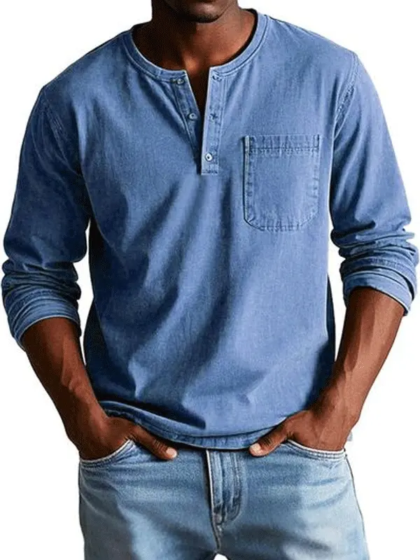 Stylish Henley Shirt With Chest Pocket - Perfect For Casual And Everyday Wear - Menwyx.com 