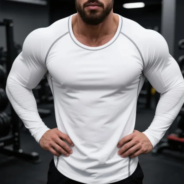 Men's Slim Round Neck Raglan Long Sleeve T-shirt Sports Fitness Basic Style Daily T-shirt Inner Wear Home Top - Menzfolk.com 