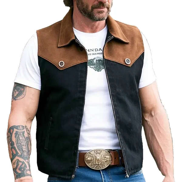 Men's Western Style Vest With Brown And Black Accents - Wayrates.com 