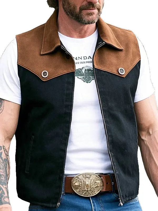 Men's Western Style Vest With Brown And Black Accents - Pragmaace.com 