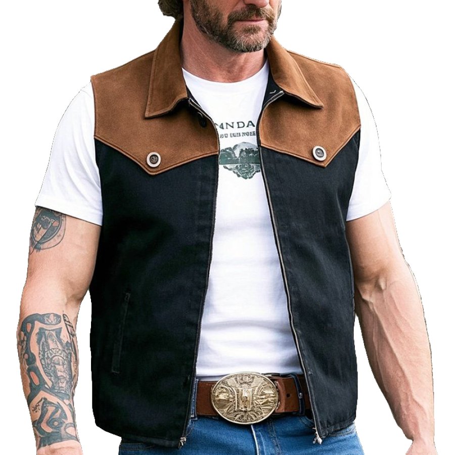 Men's Western Style Vest With Brown And Black Accents