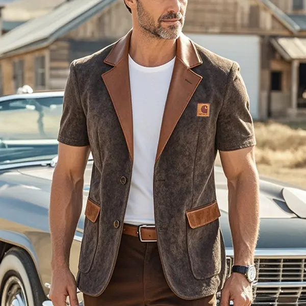 Men's Vintage-Inspired Brown Blazer Jacket With Leather Accents - Wayrates.com 
