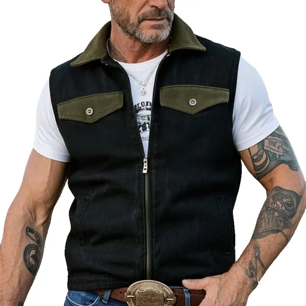 Men's Vintage Classic Vest With Olive Green Accents - Menzfolk.com 
