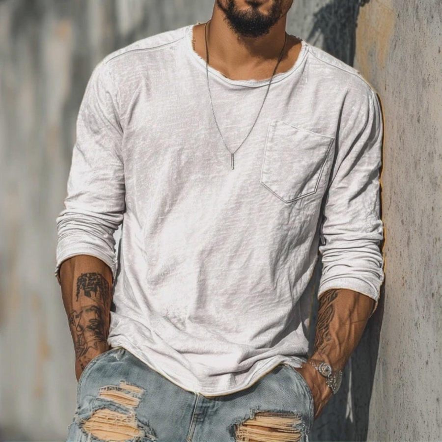 

Men's Vintage Outdoor White Crew Neck Long Sleeve T-Shirt