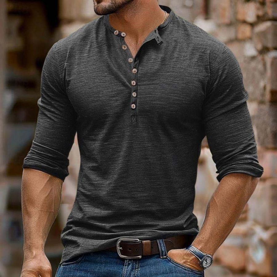 

Men's Vintage Outdoor Dark Gray Henley Long Sleeve T-Shirt