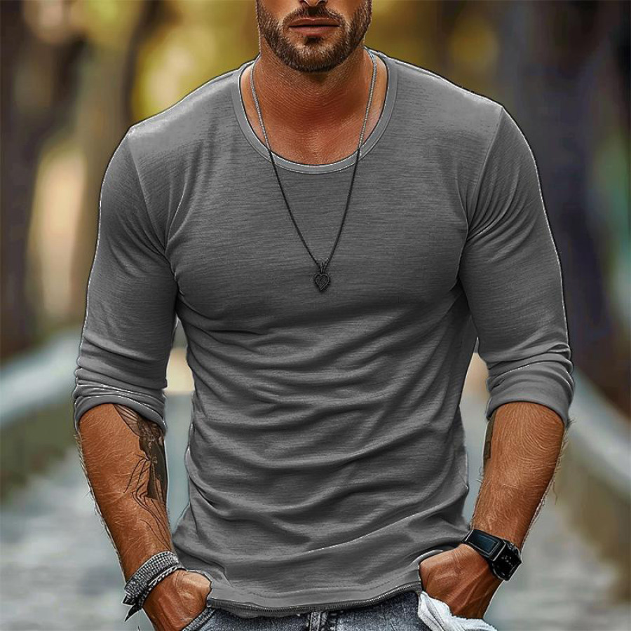 

Men's Vintage Outdoor Gray Long Sleeve Crew Neck T-Shirt