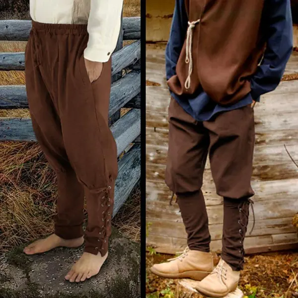 Men's Vintage Brown Medieval-Style Lace-Up Trousers - Upgradecool.com 