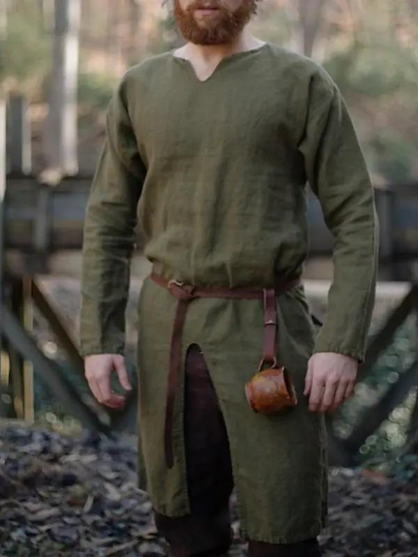 Men's Vintage Olive Green Medieval Tunic With Leather Belt And Mug - Pragmaace.com 