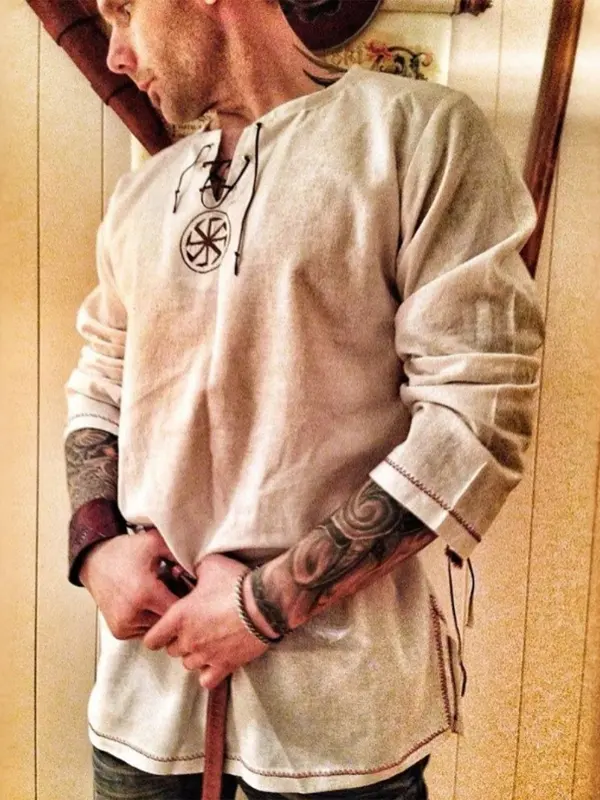 Men's Vintage-Inspired Loose-Fit Tunic With Embroidered Details - Pragmaace.com 