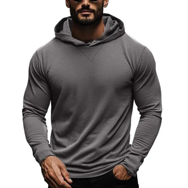 Men's Vintage Dark Gray Hooded Long Sleeve T-Shirt - Wayrates.com 
